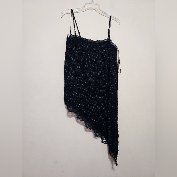 Zara Zw Collection Asymmetric Polka Dot Lace Top Sz-L - Picture 6 of 12